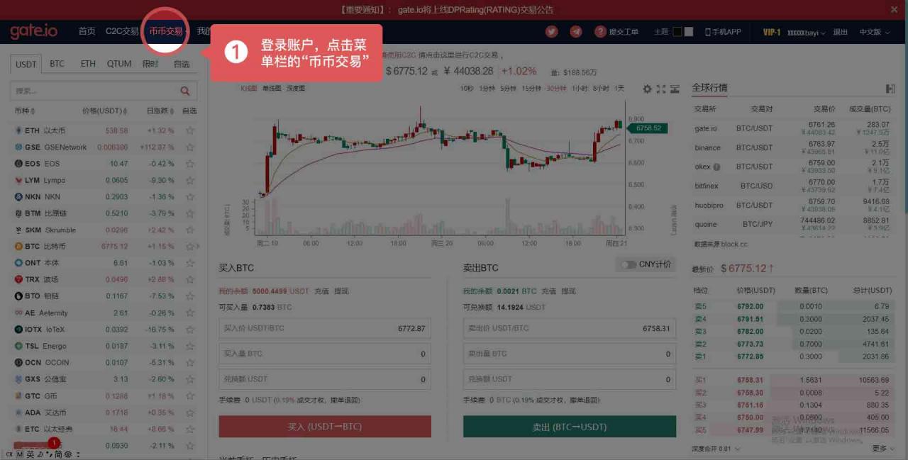 比特儿Gate.io交易所交易操作流程（网页版/手机APP)
