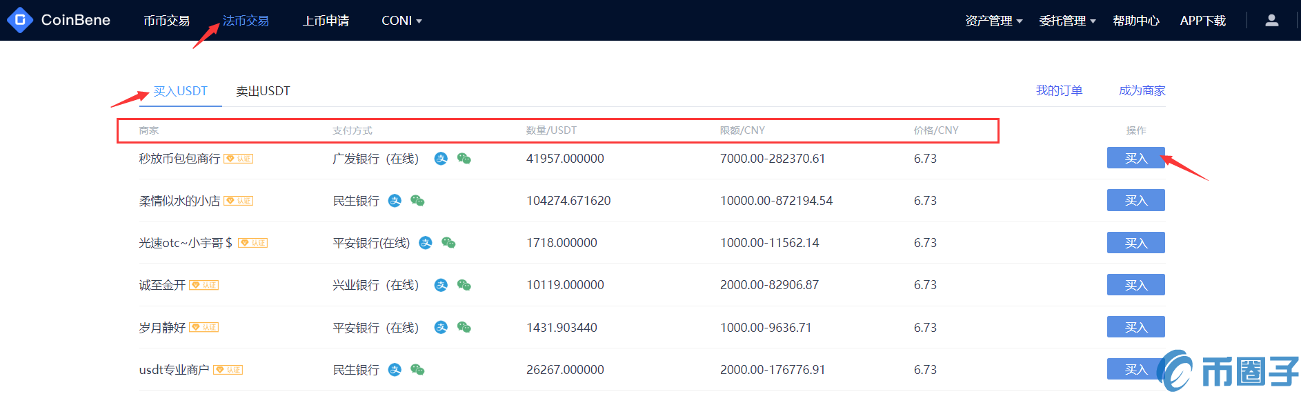 CoinBene交易所法币购买USDT教程